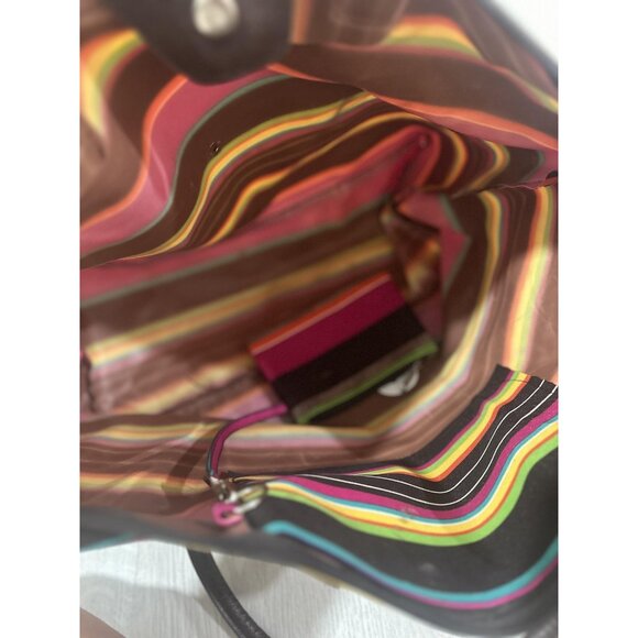 Striped Tote Bag Large Multicolor Zip Top Shoulder Handbag W/Pouch Le Pliage - Picture 9 of 11